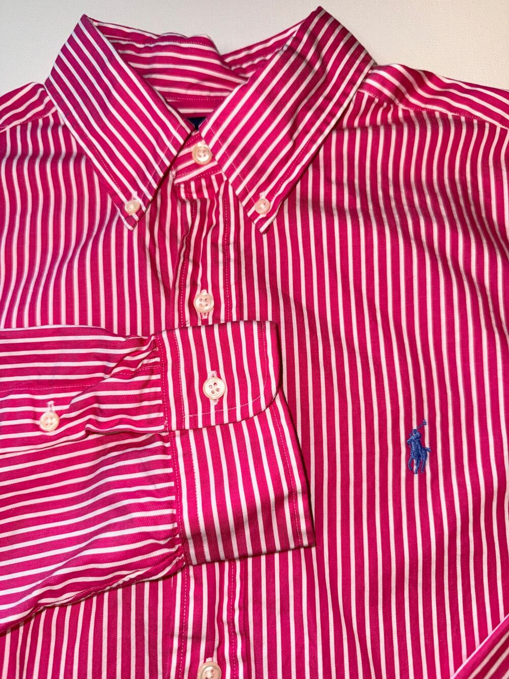 Polo Ralph Lauren Shirt Men's M Classic Fit Pink White Stripe Pony Button Down